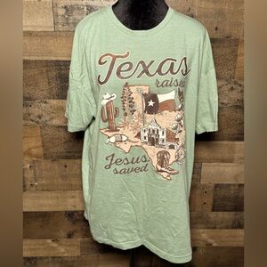 Love in Faith Texas Raised Jesus Saved Green Short Sleeve Shirt XL Extra Large